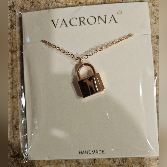 VACRONA Dainty Rose Gold Lock Necklace 18K Gold Plated Padlock - Picture 2 of 6